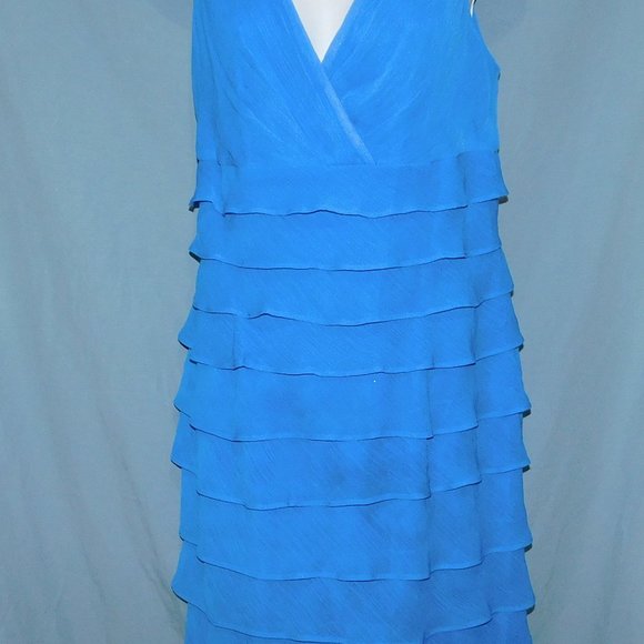 Frilly Blue Dress by London Times sz 10 EUC - Picture 2 of 7